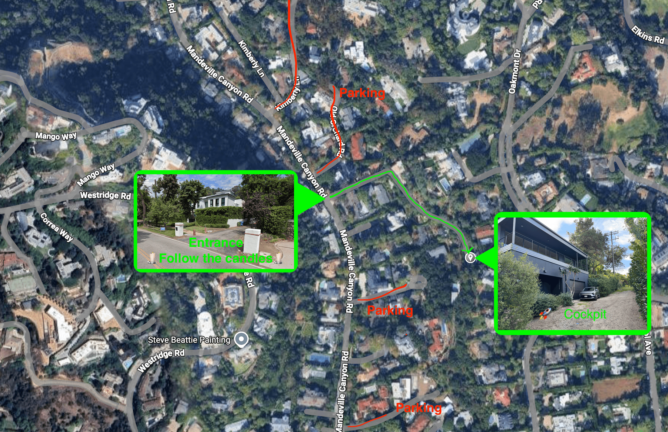 Map showing the secret path to the bunker party